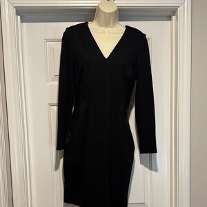 Banana Republic Black Sheath Dress Faux leather Side panels